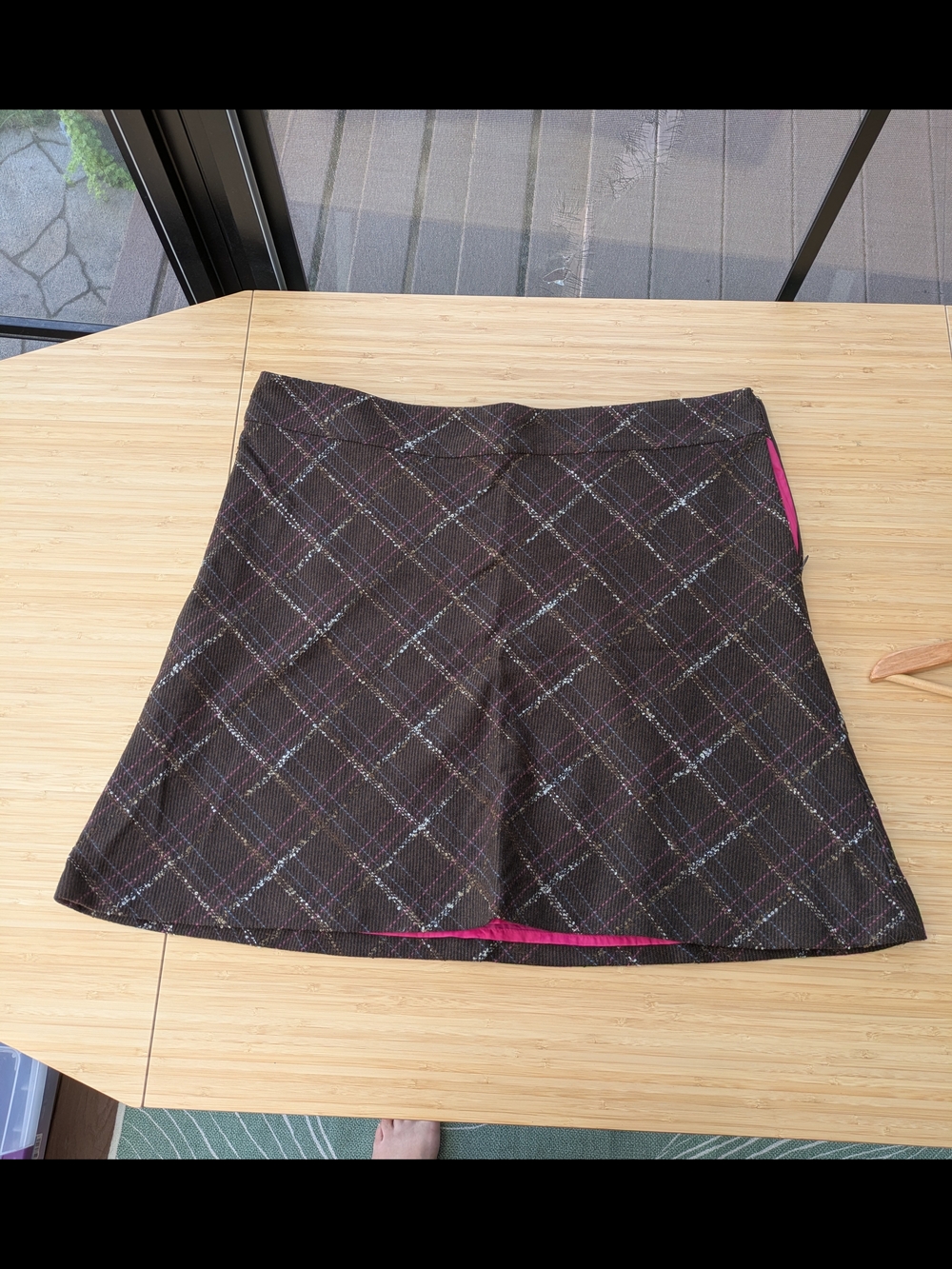 Plaid A-Line Wool Blend Skirt with Pink Lining